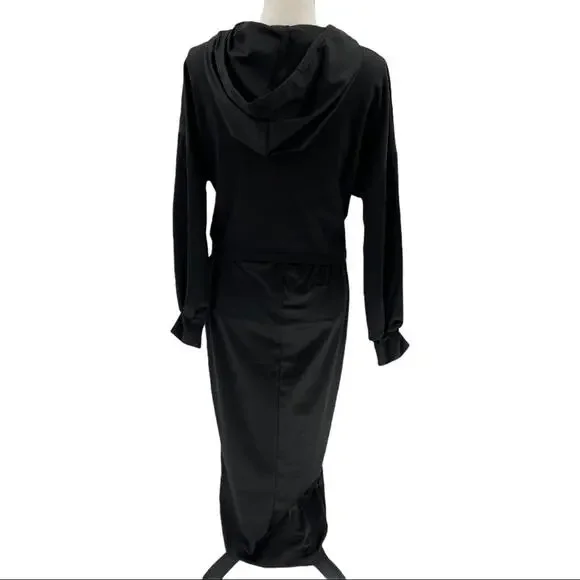 Black Women's Drawstring Hoodie Skirt Set Size Medium M - Picture 4 of 15